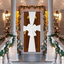 Shatchi Christmas Door Bow - 7.5m Diamante Giant Bow Door Cover - Front Door Decorations for Xmas Wedding, Baby Shower Outside Home Decor in White