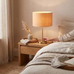 Happy Homewares Designer Soft Apricot Cream Textured Linen Fabric Circular Lamp Shade in Peach - Size: 12 inches - thumbnail 6