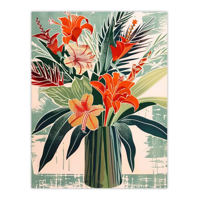 "Artery8 Exotic Red Orange Lily Flower Vase Floral Spring Wall Art Print - Size: W24"" x H32""" - image 1