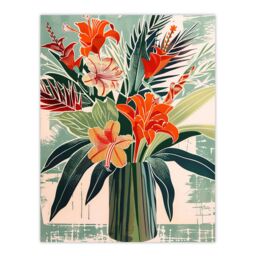 "Artery8 Exotic Red Orange Lily Flower Vase Floral Spring Wall Art Print - Size: W24"" x H32""" - thumbnail 1