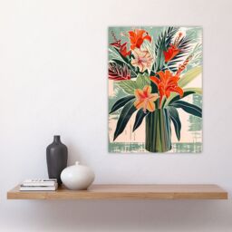 "Artery8 Exotic Red Orange Lily Flower Vase Floral Spring Wall Art Print - Size: W24"" x H32""" - thumbnail 4