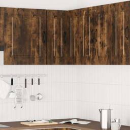Berkfield Home Kitchen Wall Corner Cabinet Kalmar Smoked Oak Engineered Wood in Brown - thumbnail 1