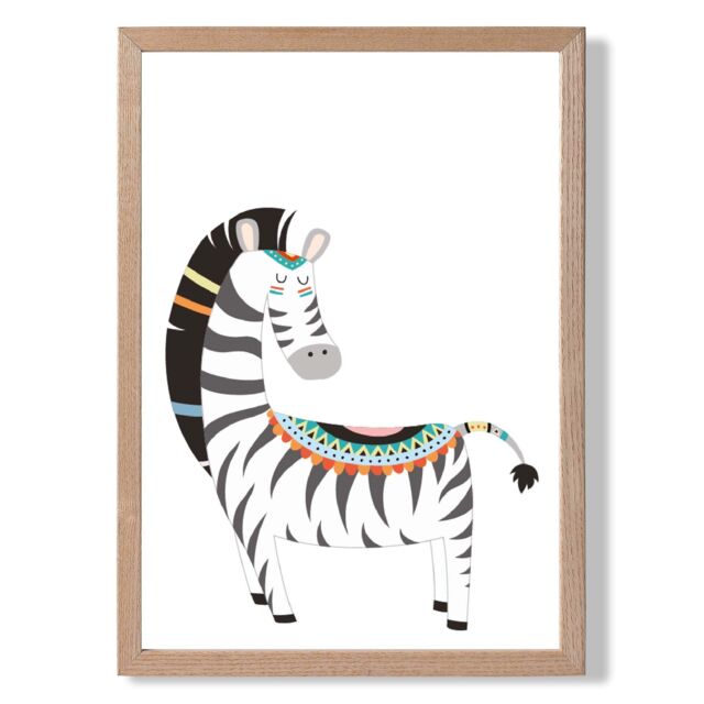 ARTZE Zebra Tribal Animal Framed Print SIZE: A4 with Oak Frame in Grey - Size: A3 - image 1