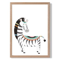 ARTZE Zebra Tribal Animal Framed Print SIZE: A4 with Oak Frame in Grey - Size: A3 - thumbnail 1