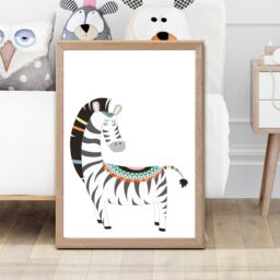 ARTZE Zebra Tribal Animal Framed Print SIZE: A4 with Oak Frame in Grey - Size: A3 - thumbnail 2