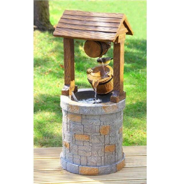 Primrose Solar Powered Wishing Well Water Feature Bucket Fountain Outdoor 74cm in Light Grey