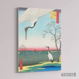 "Artery8 Minowa Kanasugi Mikawashima Crane Canvas Wall Art Print Hiroshige in Green - Size: W18"" x H24""" - thumbnail 2