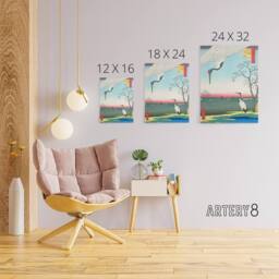 "Artery8 Minowa Kanasugi Mikawashima Crane Canvas Wall Art Print Hiroshige in Green - Size: W18"" x H24""" - thumbnail 4