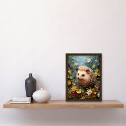 Artery8 Wall Art Print Hedgehog Wildflower Meadow Thick Paint Oil Painting Kids Bedroom Cute Woodland Creature Artwork Framed A4 in Brown - thumbnail 2