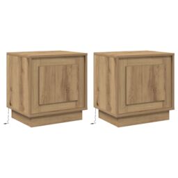 Berkfield Home Bedside Cabinets with LED Lights 2 pcs Artisan Oak 44x34.5x45 cm in Brown - thumbnail 2