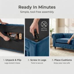 Bravich LTD Chesterfield Scroll Arm Velvet Sofa Buttoned Back Living Room Settee in Navy - Size: 3 Seater - thumbnail 9