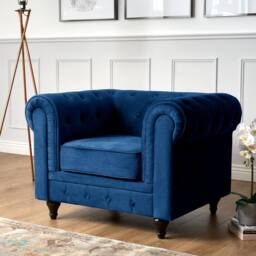 Bravich LTD Chesterfield Scroll Arm Velvet Sofa Buttoned Back Living Room Settee in Navy - Size: 3 Seater - thumbnail 5