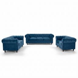 Bravich LTD Chesterfield Scroll Arm Velvet Sofa Buttoned Back Living Room Settee in Navy - Size: 3 Seater - thumbnail 1