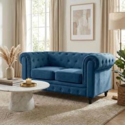 Bravich LTD Chesterfield Scroll Arm Velvet Sofa Buttoned Back Living Room Settee in Navy - Size: 3 Seater - thumbnail 4