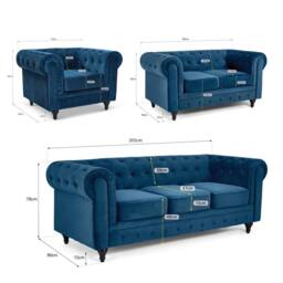 Bravich LTD Chesterfield Scroll Arm Velvet Sofa Buttoned Back Living Room Settee in Navy - Size: 3 Seater - thumbnail 8