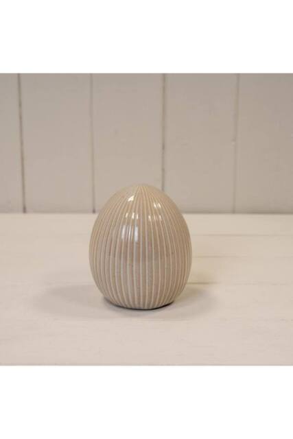 KDMD Cream Subtle Glazed Ceramic Egg Ornament with Textured Detail - 10mm - image 1