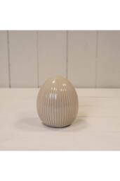 KDMD Cream Subtle Glazed Ceramic Egg Ornament with Textured Detail - 10mm - thumbnail 1