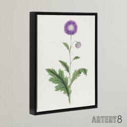 "Artery8 Thistle Flower Framed Canvas Wall Art Print Vintage Japanese Botanical in Purple - Size: W12"" x H16""" - thumbnail 2