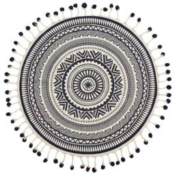 Wyld and Coco 120cm Round Cotton Rug - Cream and Navy with Tassels in Blue - Size: 120 cm diameter - thumbnail 2