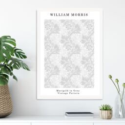 ARTZE William Morris Marigold in Grey Art Print / White Frame / SIZE: A3 in Light Grey - Size: A4 - thumbnail 1