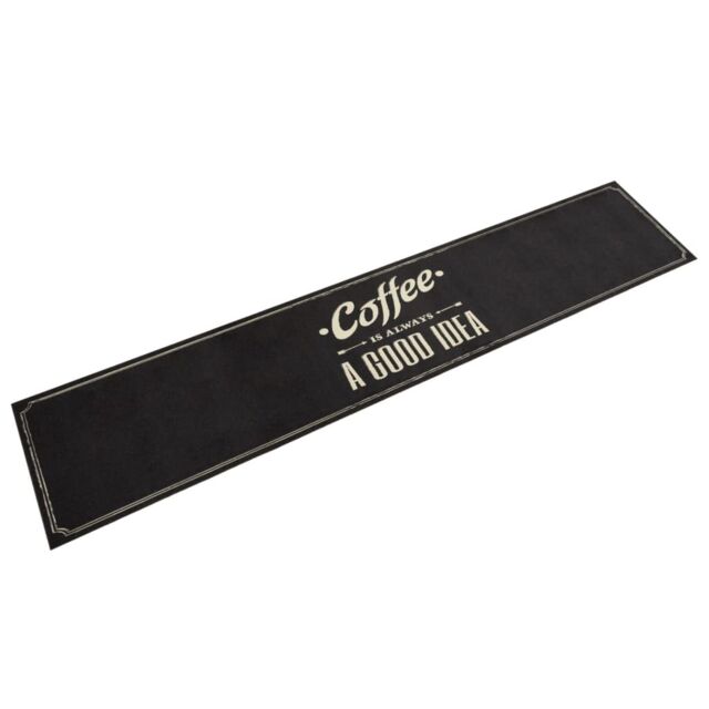 Berkfield Home Kitchen Rug Washable Coffee Text 60x300 cm Velvet in Black - image 1