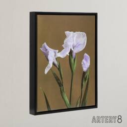 "Artery8 Japanese Water Iris Flowers Framed Canvas Wall Art Print Ogawa Kazumasa in Brown - Size: W12"" x H16""" - thumbnail 2