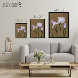 "Artery8 Japanese Water Iris Flowers Framed Canvas Wall Art Print Ogawa Kazumasa in Brown - Size: W12"" x H16""" - thumbnail 4