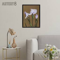 "Artery8 Japanese Water Iris Flowers Framed Canvas Wall Art Print Ogawa Kazumasa in Brown - Size: W12"" x H16""" - thumbnail 3