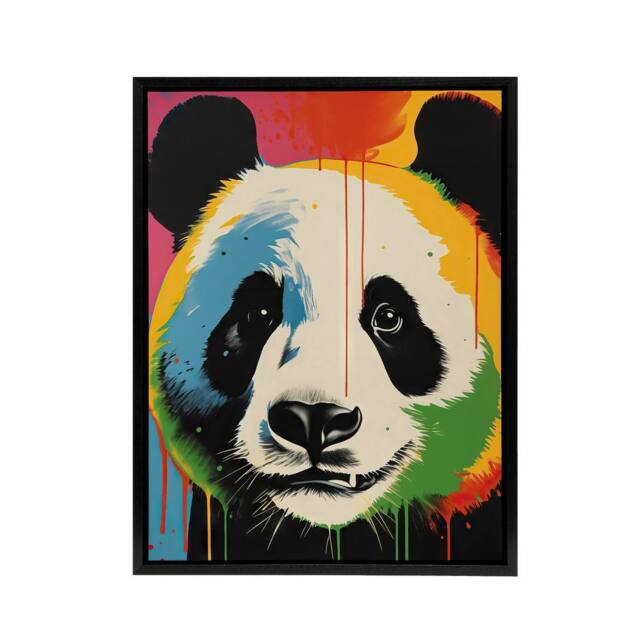 "Artery8 Panda Bear Colourful Kids Bedroom Framed Canvas Wall Art Print - Size: W12"" x H16"""