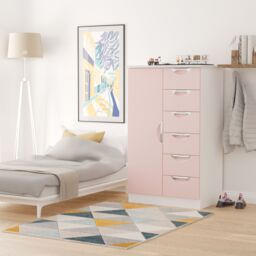 Ready Assembled 2 U Holborn 1 Door 5 Drawer Kids Robe (Ready Assembled) in Dusty Pink - Size: Large