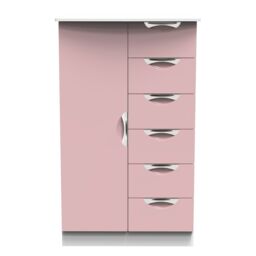 Ready Assembled 2 U Holborn 1 Door 5 Drawer Kids Robe (Ready Assembled) in Dusty Pink - Size: Large - thumbnail 2