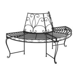 Berkfield Home Half Round Tree Bench 2 pcs Ã˜160 cm Black Steel - thumbnail 2
