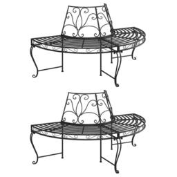 Berkfield Home Half Round Tree Bench 2 pcs Ã˜160 cm Black Steel - thumbnail 1