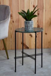 Orsina Green Marble Side Table, End Table with Black Crisscross Base, Powder Coated Frame Side Table, Bedside Table - thumbnail 2