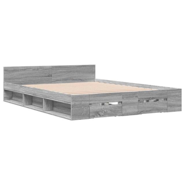 Berkfield Home Modern Bed Frame w/Drawers Frame Grey Sonoma 120x190 cm Small Double - image 1