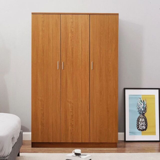 EONLION 3 Door Triple Wardrobe Bedroom Clothes Storage in Brown - image 1