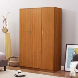 EONLION 3 Door Triple Wardrobe Bedroom Clothes Storage in Brown - thumbnail 6