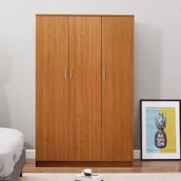EONLION 3 Door Triple Wardrobe Bedroom Clothes Storage in Brown - thumbnail 1
