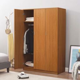 EONLION 3 Door Triple Wardrobe Bedroom Clothes Storage in Brown - thumbnail 2