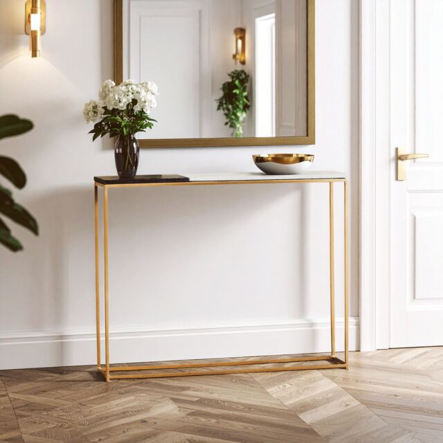 Orsina Console Table, Black & White Marble Top Console Table, Metal & Marble Console Table, Luxury Console Table in Gold - image 1