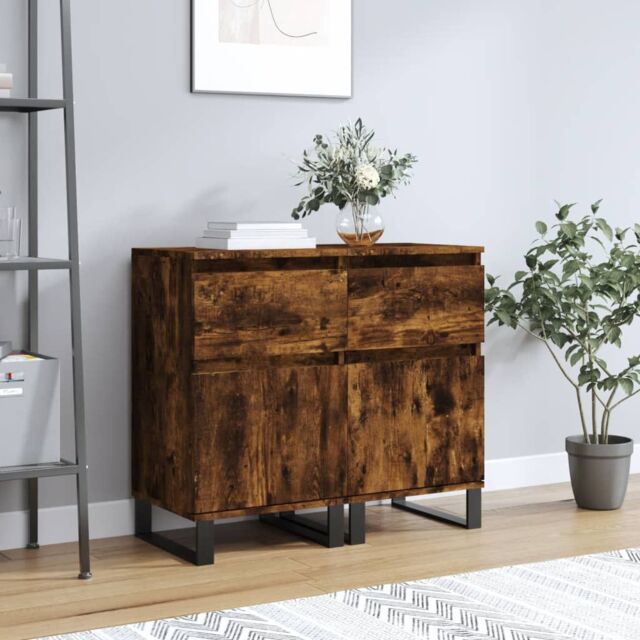 Berkfield Home Sideboards 2 pcs Smoked Oak 40x35x70 cm Engineered Wood in Brown - Size: 40 x 35 x 70 cm - image 1