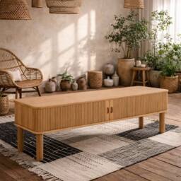 Wyld Haus Copenhagen Natural Oak TV Unit with 2 Tambour Doors L140 x D40 x H45cm - thumbnail 2