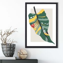 ARTZE Tropical Palm Green & Red Minamilist Framed Print SIZE: A3 with Black Frame - Size: A4 - thumbnail 2