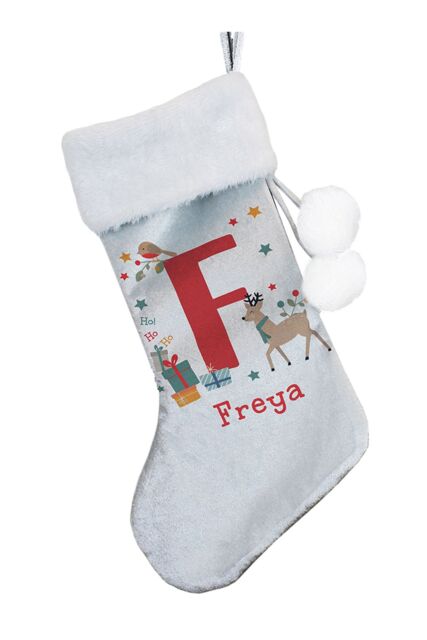 Personalised Memento Company Personalised Initial Reindeer Christmas Stocking in Grey - image 1