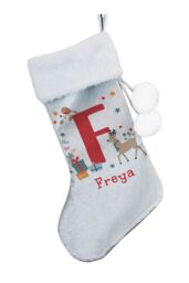 Personalised Memento Company Personalised Initial Reindeer Christmas Stocking in Grey