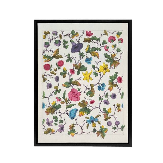 "Artery8 Louis Albert DuBois Floral Design For Textile Framed Canvas Art Print in White - Size: W12"" x H16""" - image 1