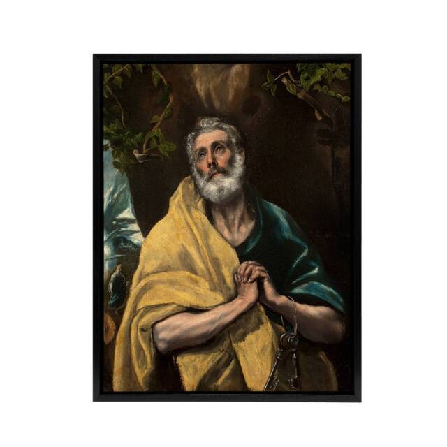 "Artery8 Apostle Guilt Saint Peter in Tears El Greco Black Framed Canvas Art - Size: W12"" x H16""" - image 1