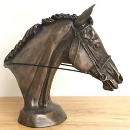 Animal Crackers Race Horse Eventer Head Sculpture In Solid Cold Cast Bronze Designed By Harriet Glen - thumbnail 3