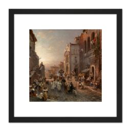 Artery8 Unterberger Procession In Naples Painting 8X8 Inch Square Wooden Framed Wall Art Print Picture with Mount in Black - thumbnail 1