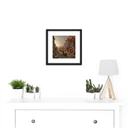 Artery8 Unterberger Procession In Naples Painting 8X8 Inch Square Wooden Framed Wall Art Print Picture with Mount in Black - thumbnail 2